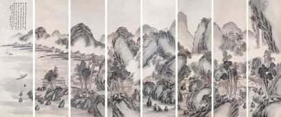 西门藻 光绪十三年（1887）作 山水通景 八屏